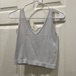 Gray Ribbed V-Neck Women's Top